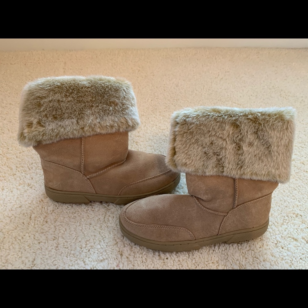 Rampage Ashlee Camel Sued Furry boots